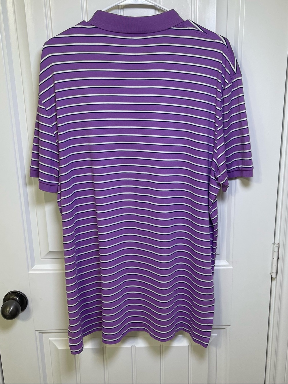 Polo Ralph Lauren Men XL Purple White Striped Pima Soft Touch Short Sleeve Shirt - Picture 3 of 9